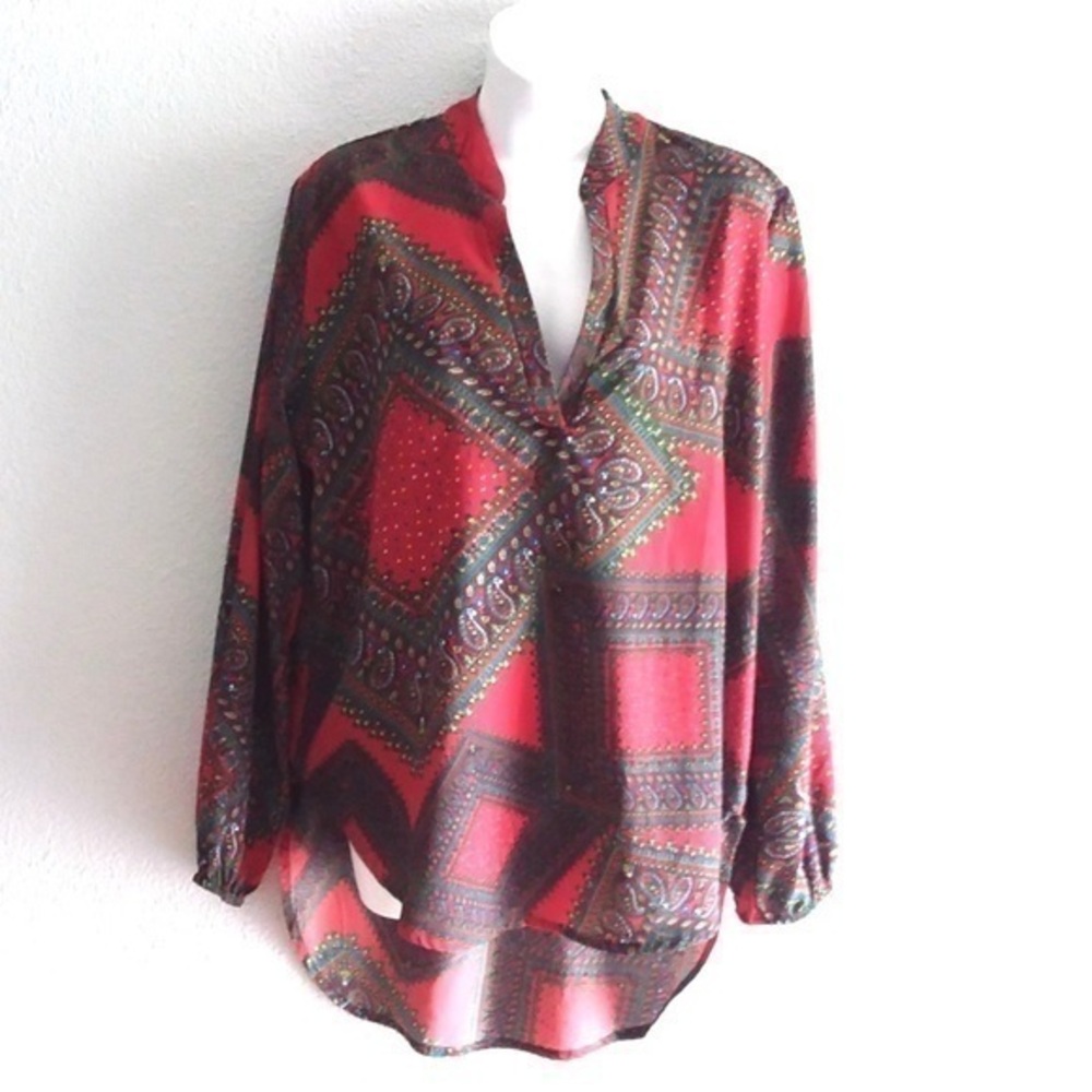 Mix Nouveau New York boho print blouse size Large